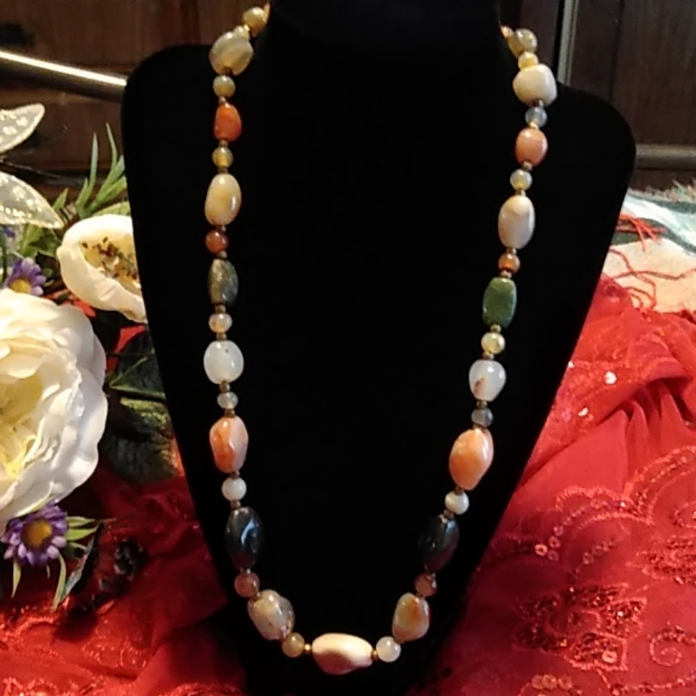 Vintage earth tones multi stone bohemian necklace